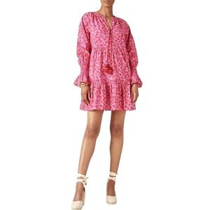 FIGUE Bella French Pink Floral Print Tiered Mini Baby Doll Dress